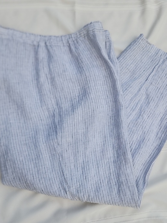 Eileen Fisher Pants - EILEEN FISHER Linen 100% White, Blue, Tan Relaxed Striped Pull On Baggy Pants